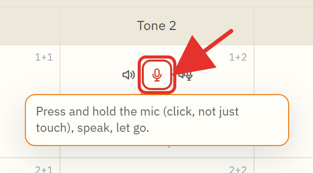 Microphone icon held down and a hint under the word